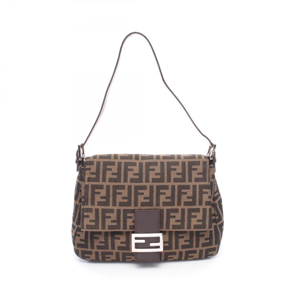 Fendi Mamma Bucket Shoulder Bag Canvas Leather Brown